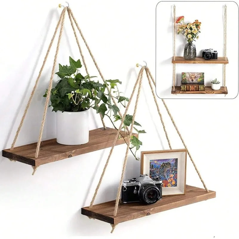 Wall-Mounted Hemp Rope Shelf