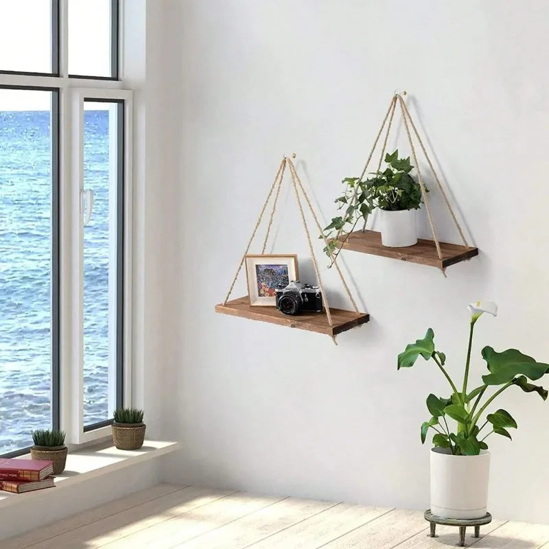 Wall-Mounted Hemp Rope Shelf